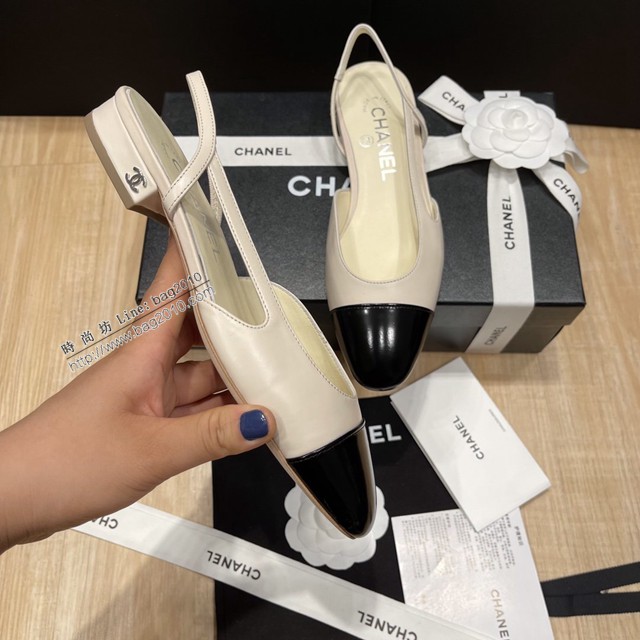 Chanel專櫃經典款女士涼鞋 香奈兒時尚sling back涼鞋平跟鞋6.5cm中跟鞋 dx2567